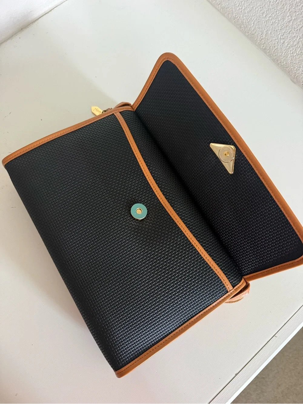 Yves Saint Laurent Black Woven & Tan Trim Envelope Clutch - Picture 8 of 9